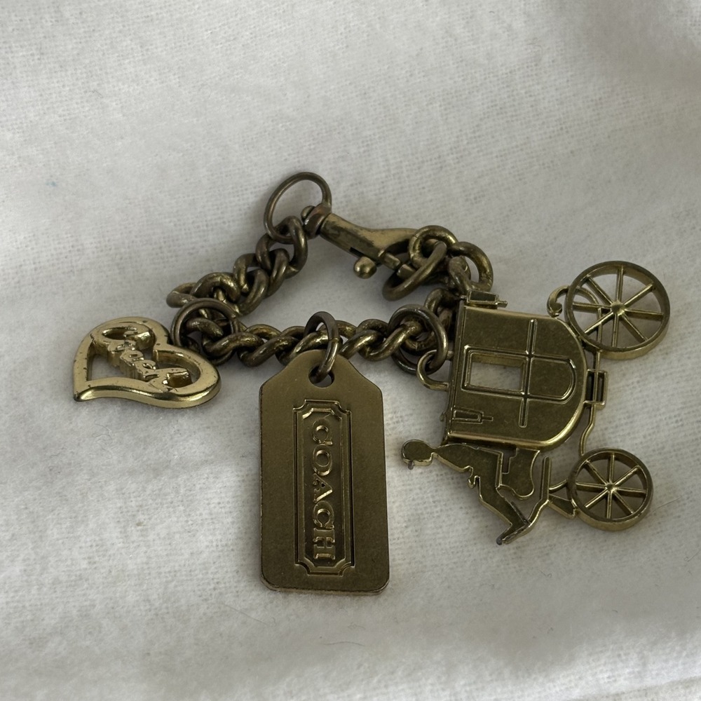 COACH 1.5" Horse and Carriage Multi Charm Bag Charm Fob Antique Gold-Tone Metal